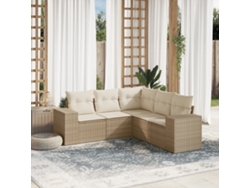 Conjunto de 5 sofás de jardín con cojines de mimbre beige Dkd Home Decor