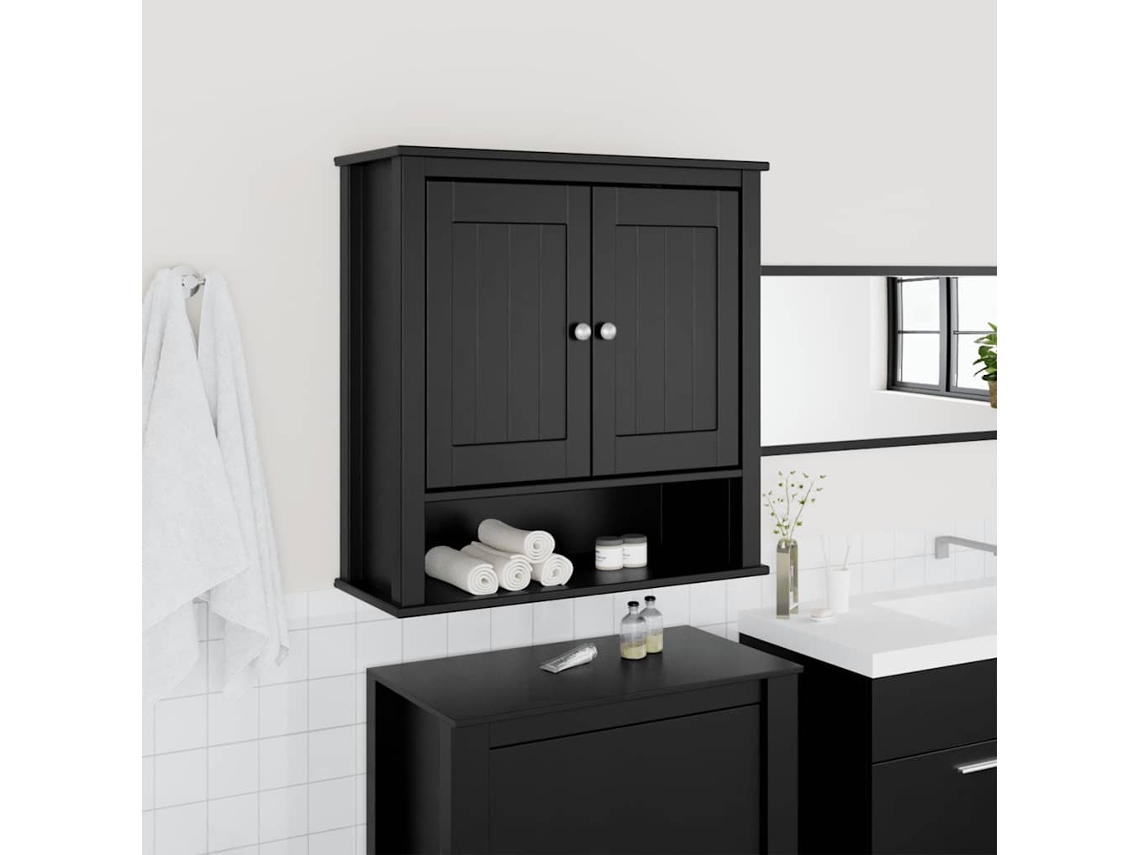 Armario de baño Berg de pared, 69,5 x 27 x 71,5 cm, madera maciza, color negro.