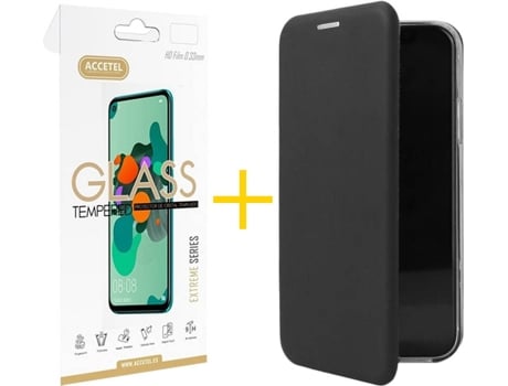 Kit Funda + Protector de Pantalla Huawei Y6 2019 ACCETEL Flip Cover 9641 Negro