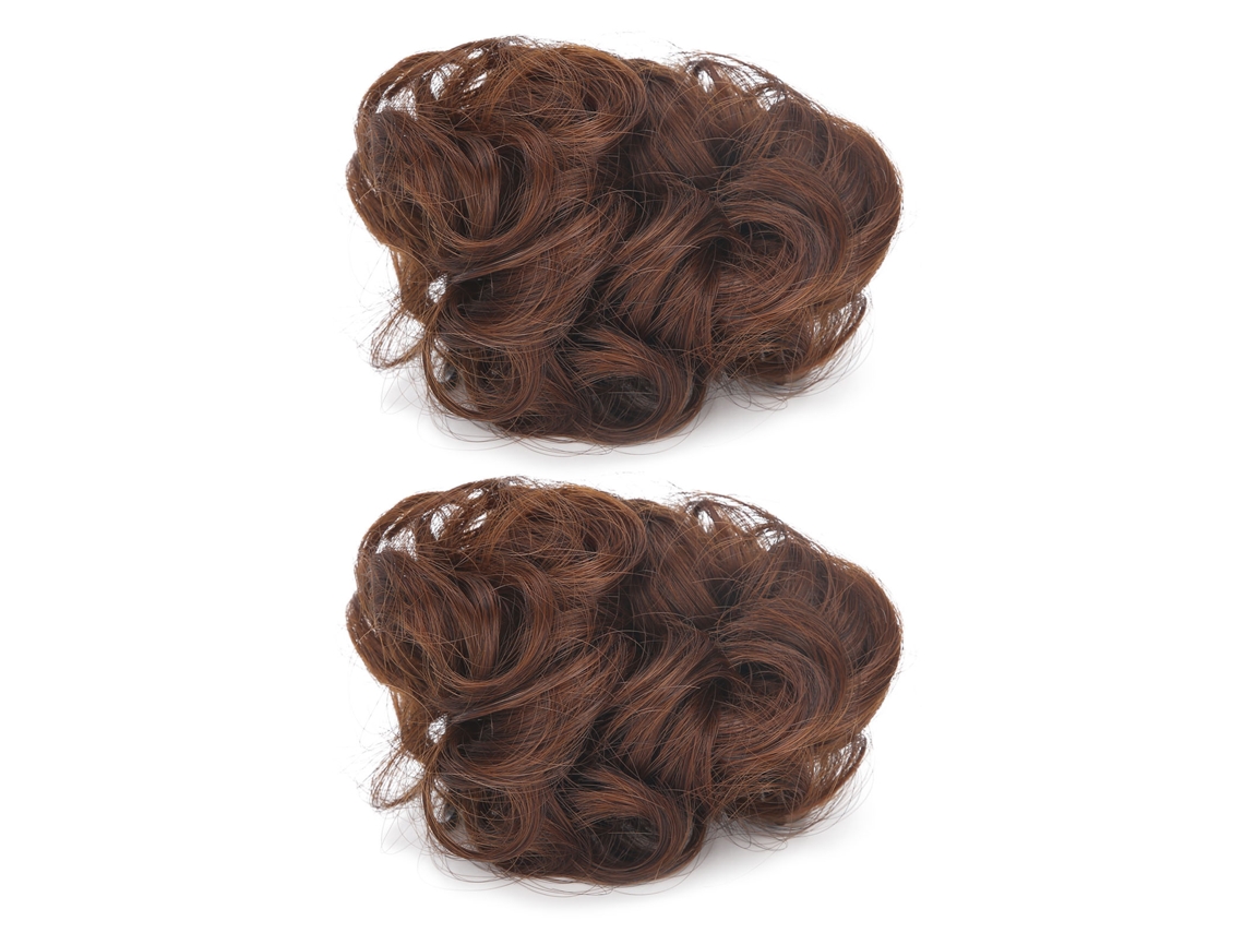 2 Piezas Chongo De Pelo Sintético Para Mujer Color Marrón Claro Con Estilo Desordenado