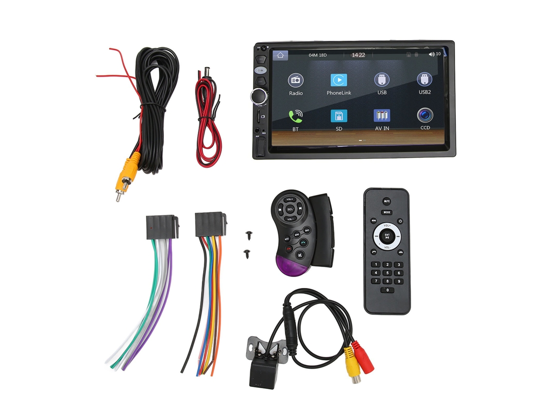 Radio estéreo para coche con Bluetooth 5.1, pantalla táctil de 7 pulgadas, enlace de espejo, control del volante, imagen de marcha atrás, reproductor MP5