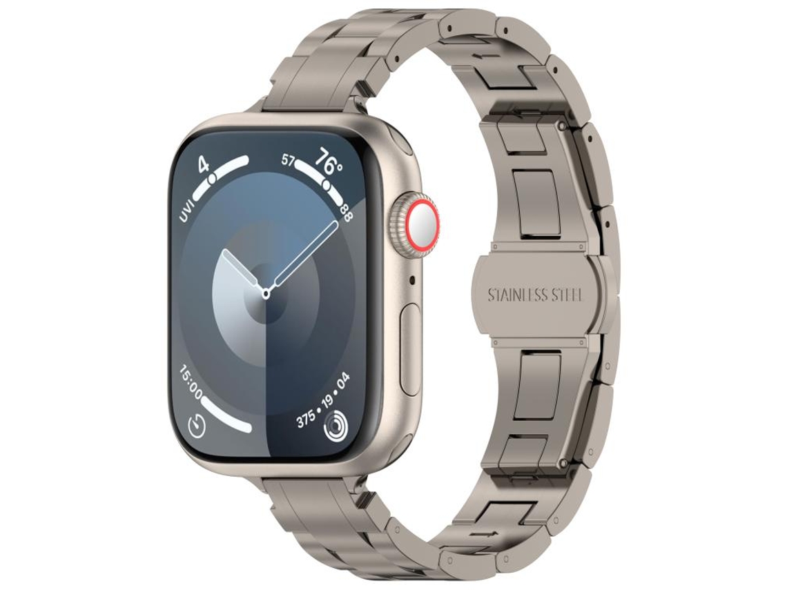 Pulsera de aleación de titanio con cierre de mariposa de tres cuentas para Apple Watch de 42/41/40/38 mm FWINL