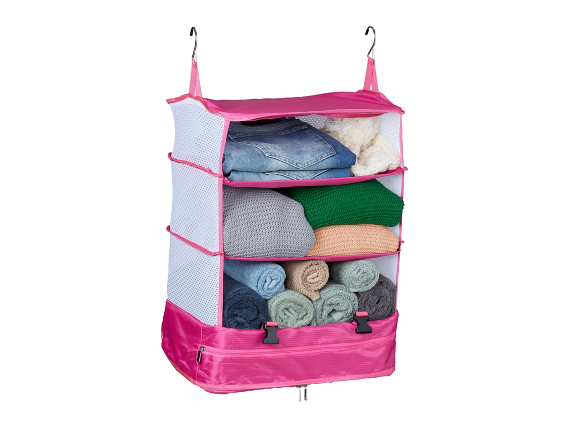 Organizador de equipaje colgante Relaxdays, Hbt: 55x44x30 cm, plegable, 4 compartimentos, organizador portátil, rojo
