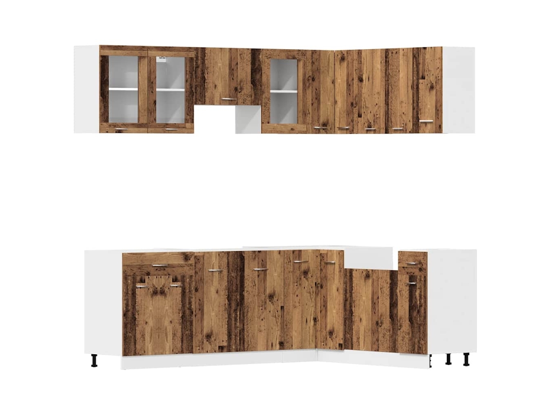 Juego de gabinetes de cocina de 11 piezas en madera de Lyon - Madera vieja - EXCLUSIVA DE LA CASA
