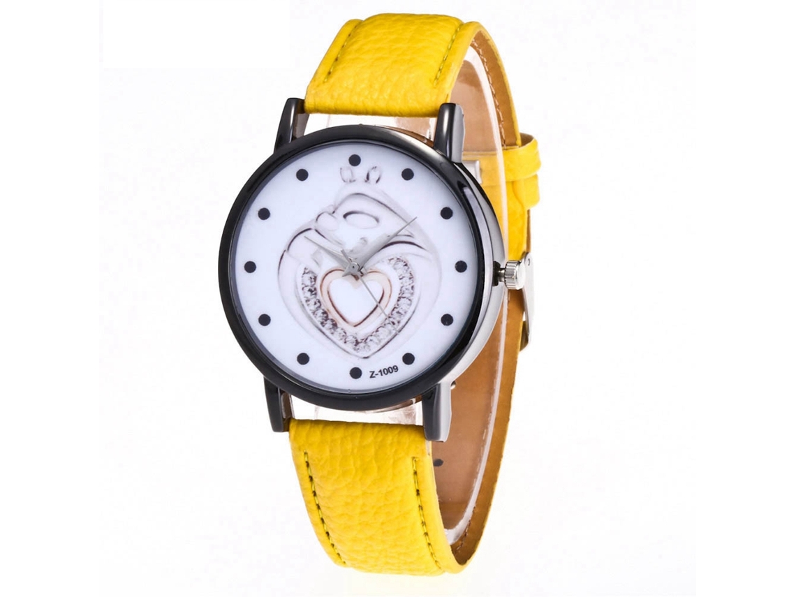 Reloj De Pulsera Para Mujer Con Colgante De Corazón, Correa De Piel Sintética, Estilo Casual, Cuarzo Amarillo.
