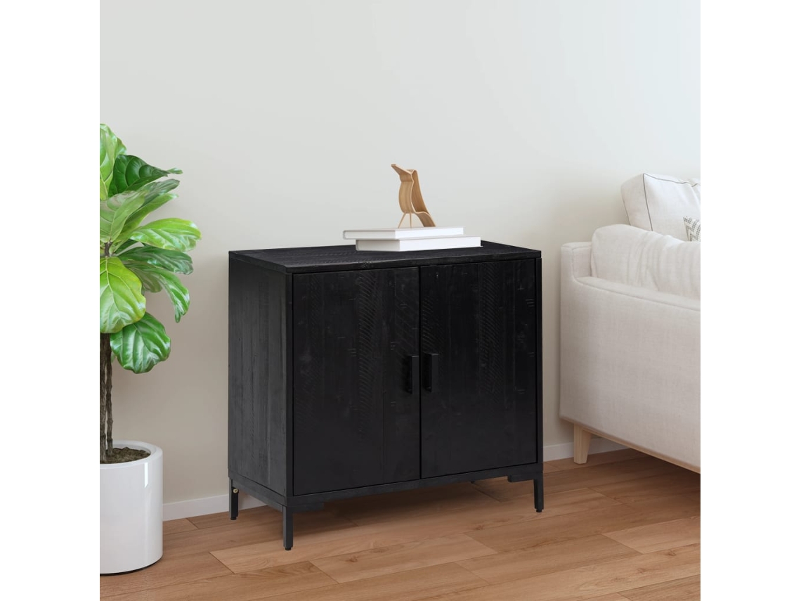 Aparador De Madera Maciza De Pino Negro 75x35x70 Cm