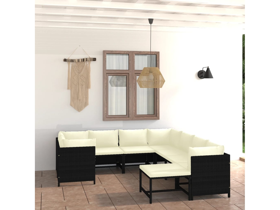 Conjunto de jardín DKD Home Decor de 9 piezas con cojines de mimbre negros