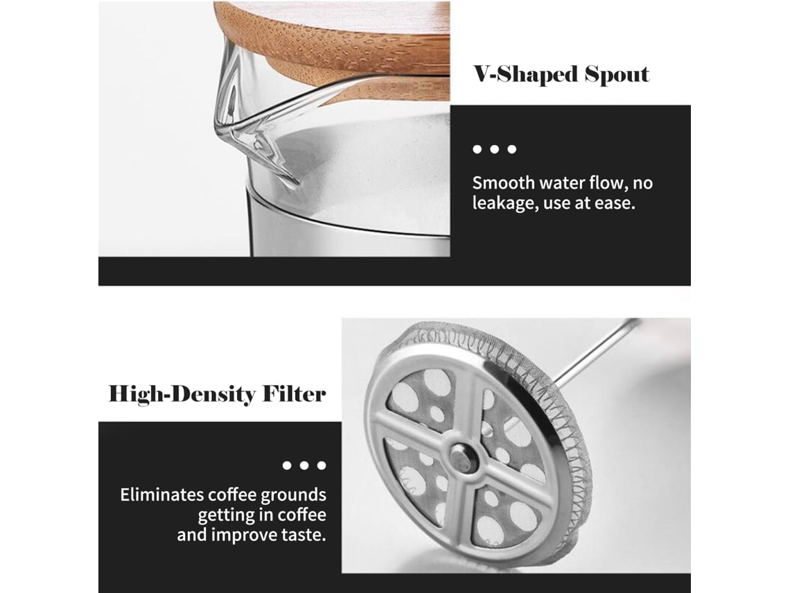 Cafetera de émbolo de 591 ml con filtro de vidrio de borosilicato.