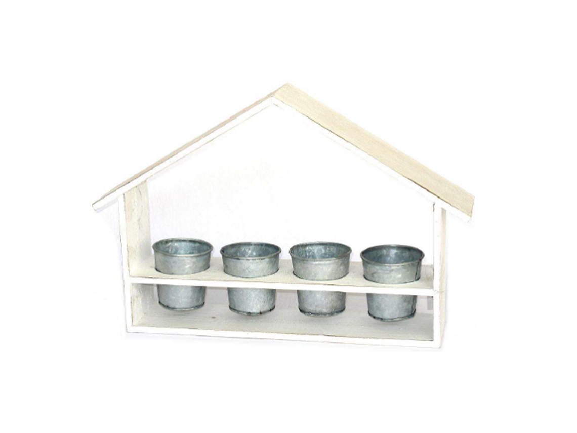 Jardinera Casita En Metal Con 4 Cubos En Zinc, 48x10 X H31cm, Cubos 9x9cm.