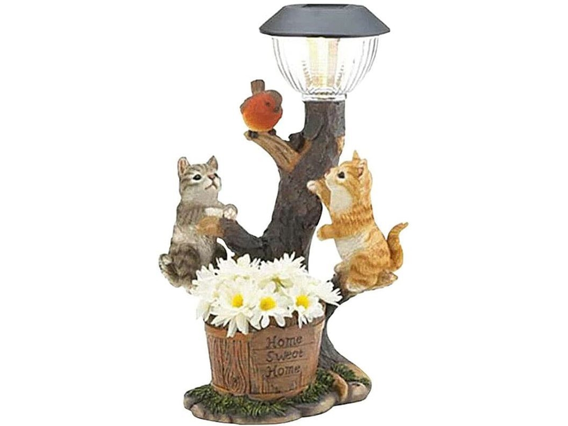Lámpara Solar De Resina Con Escultura De Animal (conejo/gato) Para Jardín, Ip65