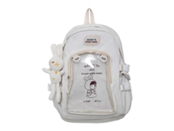Mochila escolar ergonómica y transparente con colgante extraíble, ideal para amantes de la moda, en color blanco.
