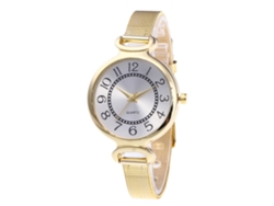 Reloj De Moda Para Mujer De Acero Con Esfera Redonda, Brazalete Y Movimiento De Cuarzo Dorado.