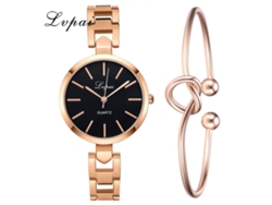 Reloj De Cuarzo Para Mujer Con Brazalete, Brazalete De Aleación De Oro Rosa, Negro.