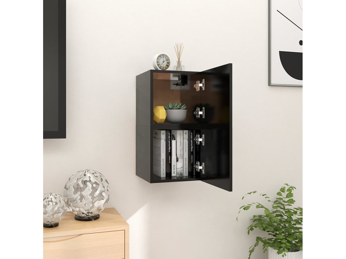 Estantería/Mueble de TV de Pared 2 Pzs 30,5X30X30 Cm Negro