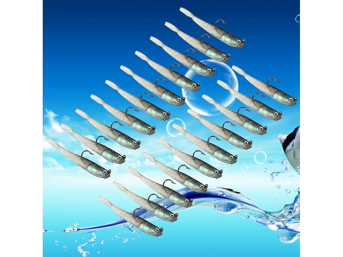 Juego de señuelos de pesca con 10 piezas, cabezas de jig de silicona de 7,5 cm.