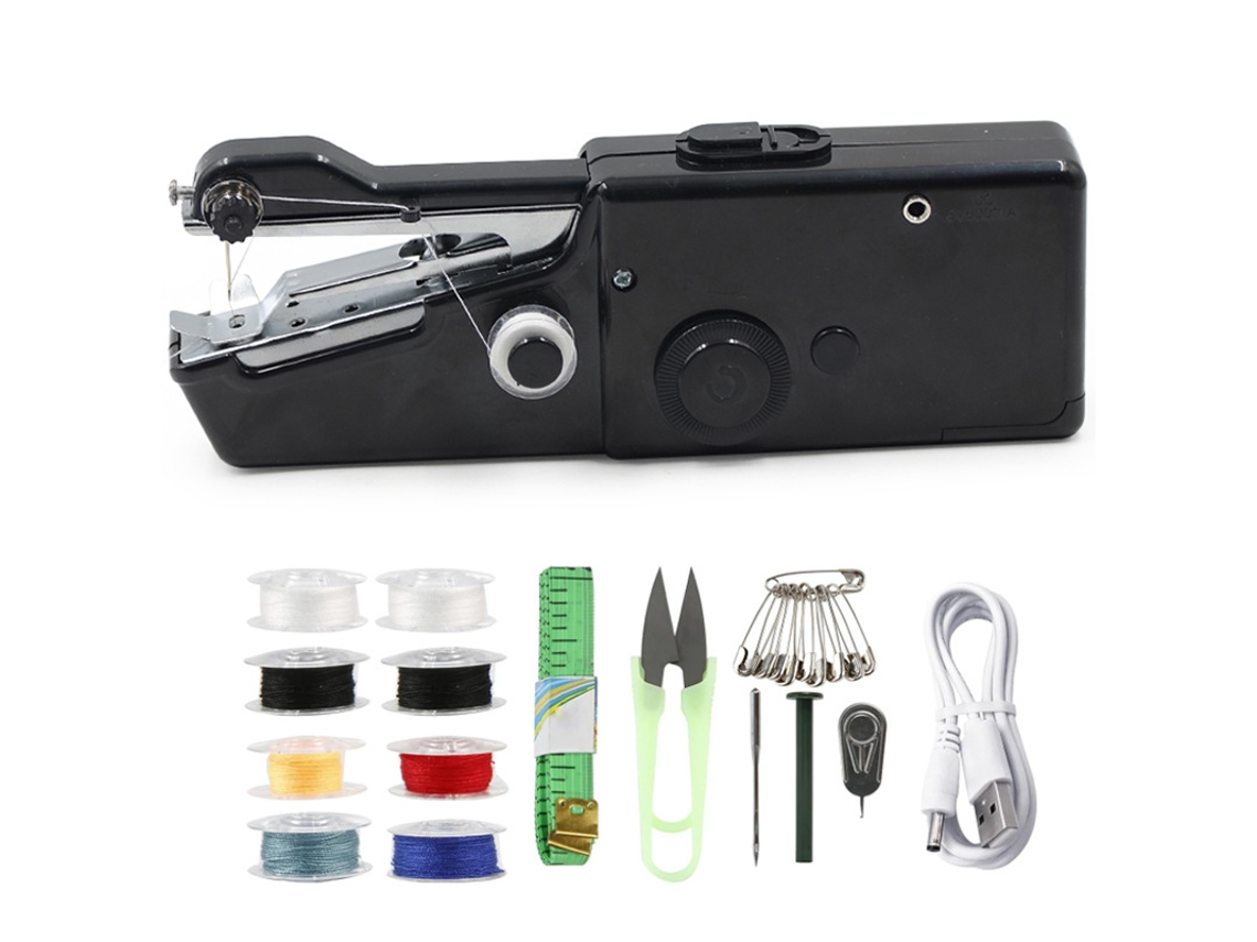Máquina de coser portátil, herramientas de costura a mano con aguja e hilo, adecuada para viajes, hogar y principiantes, color negro Cuich