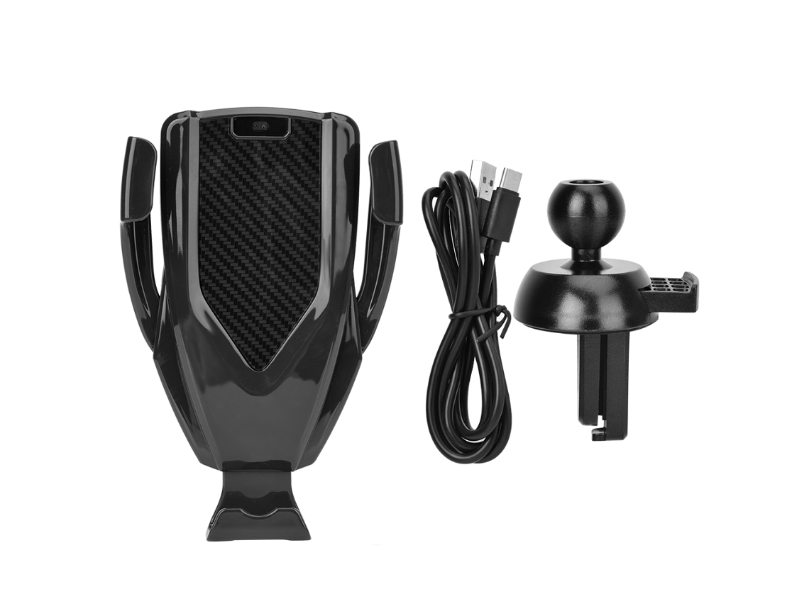 Carregador Sem Fio Para Carro Com Suporte 10w/7.5w/5w Reconhecimento Automático 360° Rotação Preto