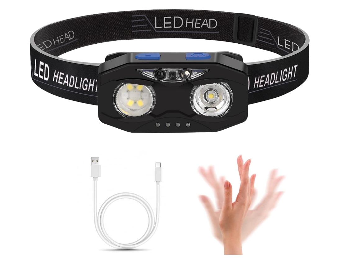 Linterna Frontal, Ángulo Y Correa Ajustables Yizhood, Linterna Frontal Led Superbrillante Para Correr, Senderismo, Pesca, Pasear Perros (negro)