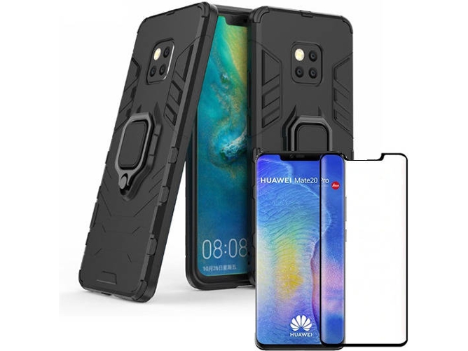 Kit Carcasa y Protector Cristal 5D Huawei Mate 20 Pro Military Defender Negro
