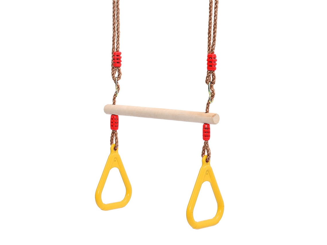 Barra De Trapecio De Madera Con Anillas Para Adultos Y Niños, Amarilla, Ajustable, 300 Kg