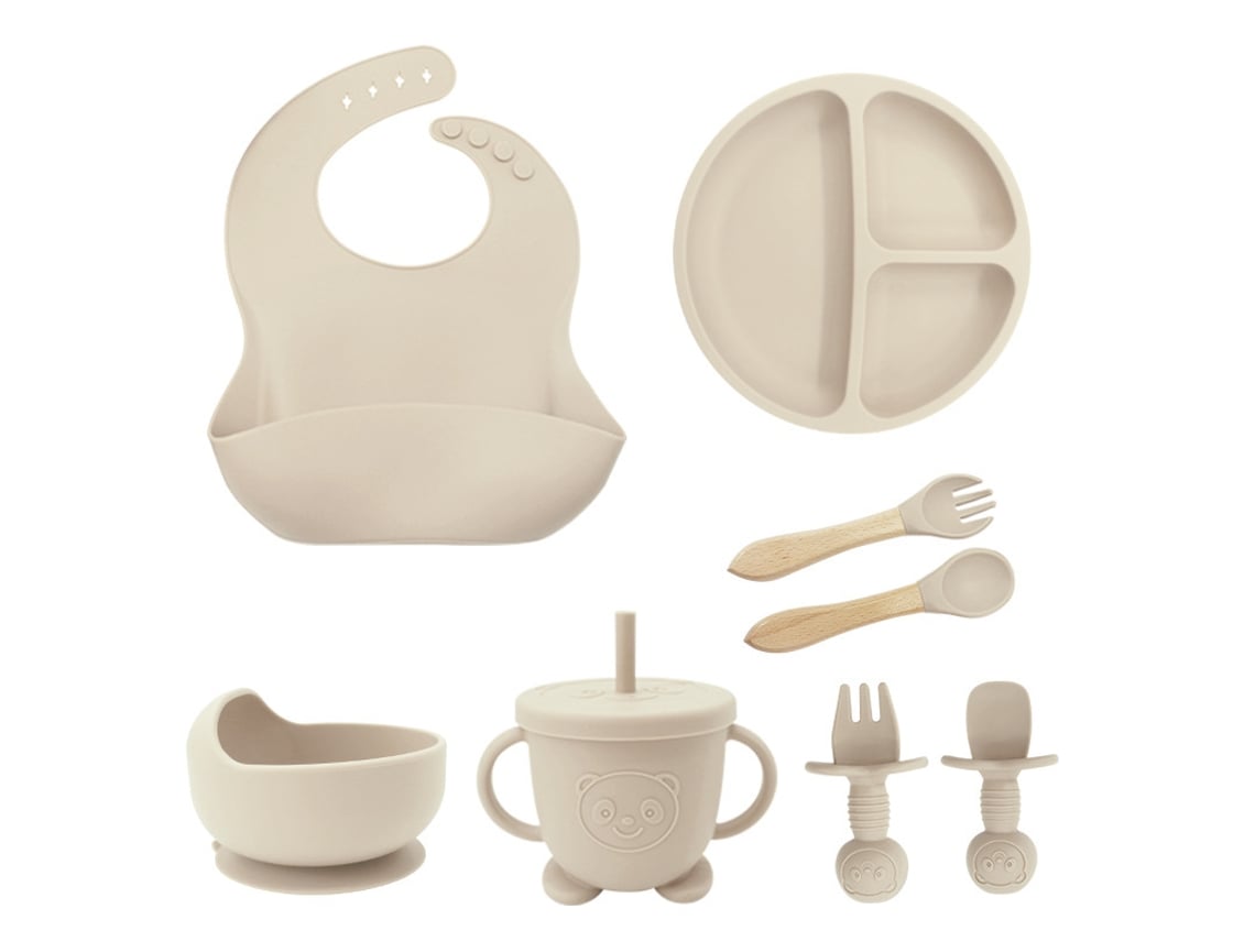 Set De Alimentación Para Bebés De Silicona De 8 Piezas | Artículos Para Que Tu Bebé Aprenda A Alimentarse Solo (blanco Roto)
