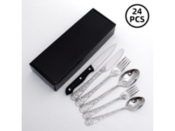Juego de cubiertos de estilo chino MDUG con 24 piezas chapadas en oro, que incluye cuchillo, tenedor y cuchara.