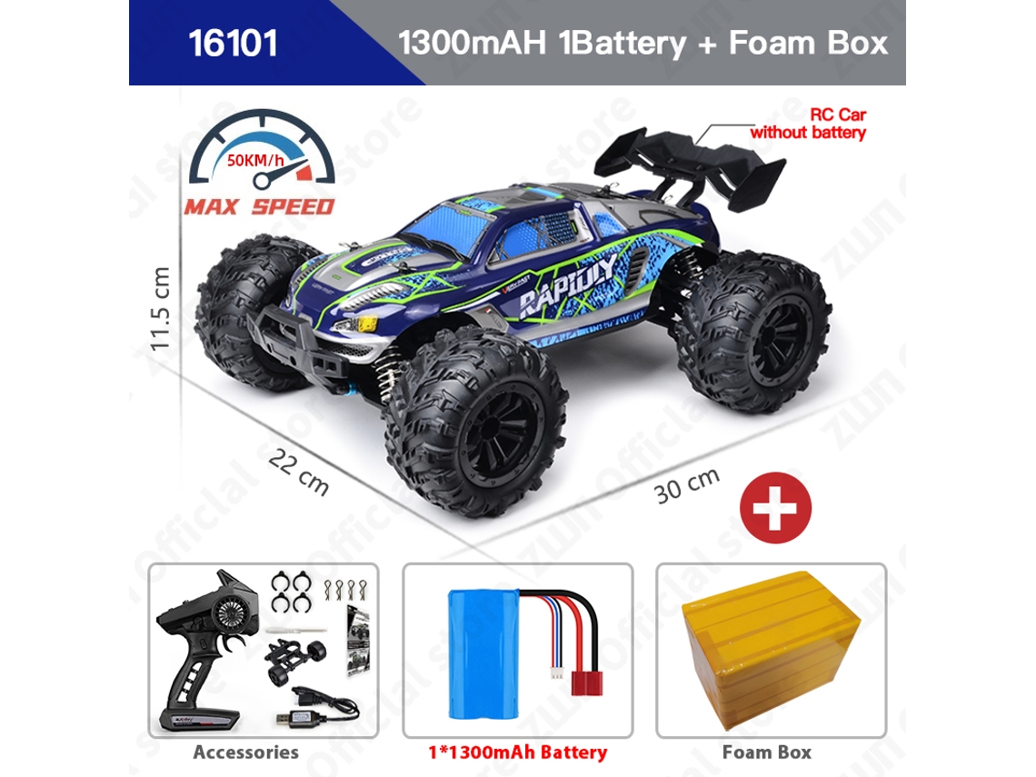 Coche RC 50 km/h con LED, control remoto de 2,4 g, buggy todoterreno, juguete infantil azul Aeuzwr