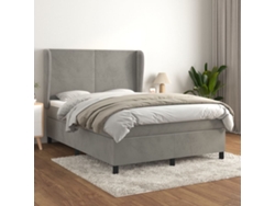 Cama Box Spring Con Colchón Terciopelo Gris Claro 140x200 Cm