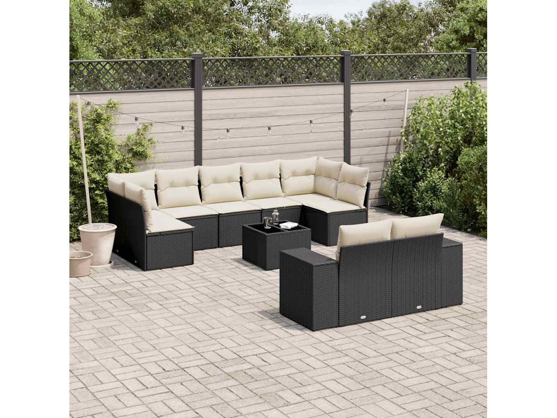 Conjunto de sofás de jardín de 10 piezas DKD Home Decor con cojines de mimbre negros