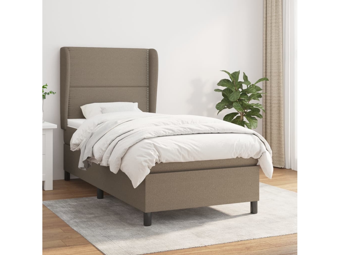 Cama Box Spring Con Colchón Tela Gris Taupe 90x200 Cm