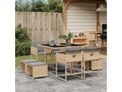 Conjunto de comedor de jardín de 9 piezas con cojines en mimbre beige mixto DKD Home Decor