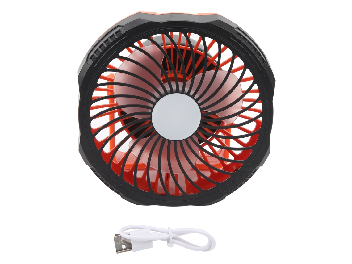 Ventilador Portátil Para Camping Con 3 Aspas, 4 Velocidades Y Luz Led De Brillo Ajustable.