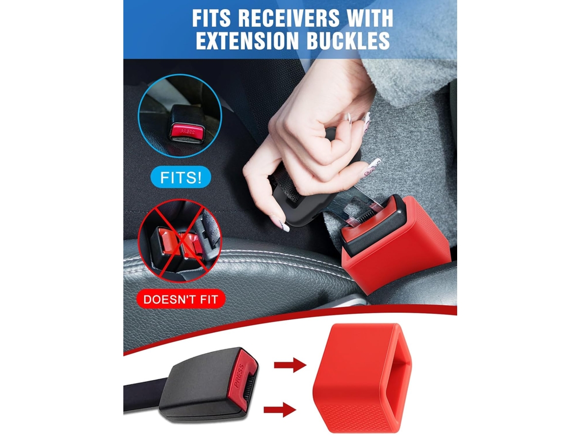 Suportes Fivela Cinto Segurança 2 Unid Reforços Flexíveis Silicone Cor Vermelha