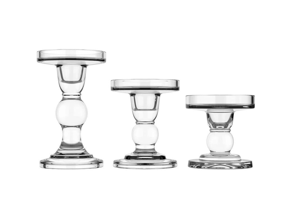 Portavelas De Cristal 3 Unidades, Transparente, Base Redonda, Estilo Americano