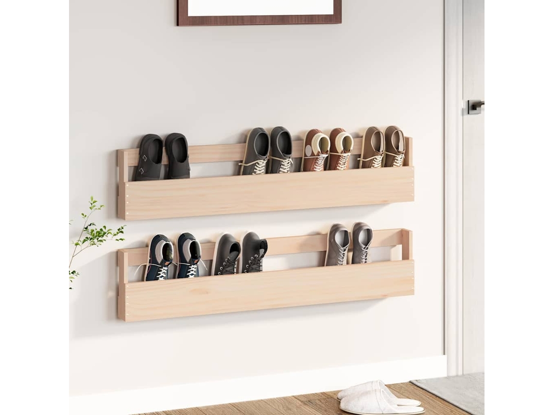 2 Uds Zapatero | Estantes Para Zapatos De Pared Madera De Pino 110x9x23 Cm