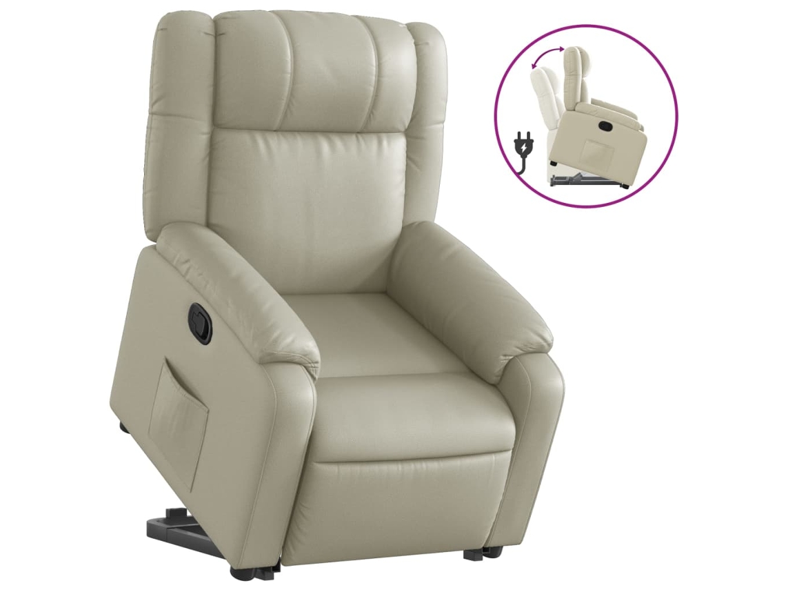 Sillón reclinable elevable cuero VIDAXL artificial color crema