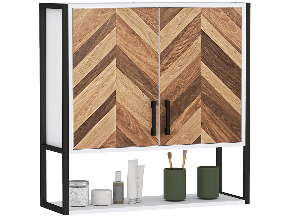 Armario De Pared Para Baño Con 2 Puertas Y Estante Abierto, Blanco, 59x20x60 Cm