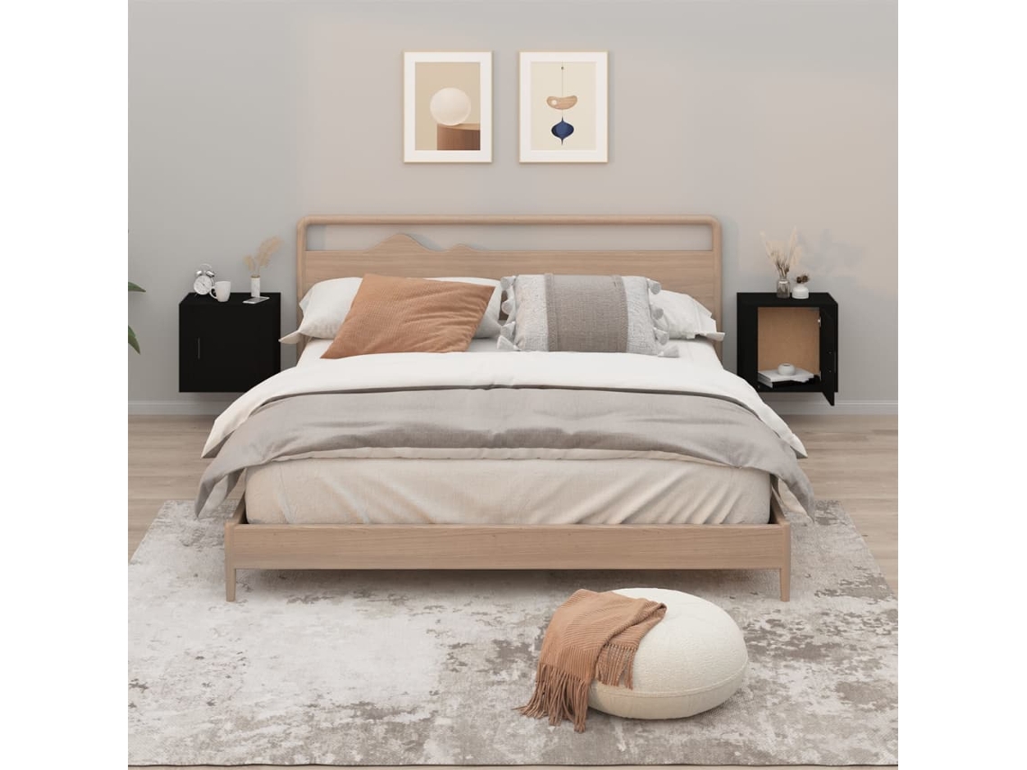 Mesitas de Noche de Pared 2 Pzs 50X30X47 Cm Negro