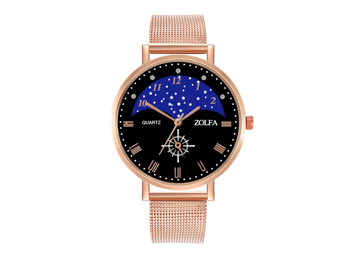 Reloj De Cuarzo Unisex Con Correa De Malla Y Dial De Cielo Estrellado (oro Rosa)