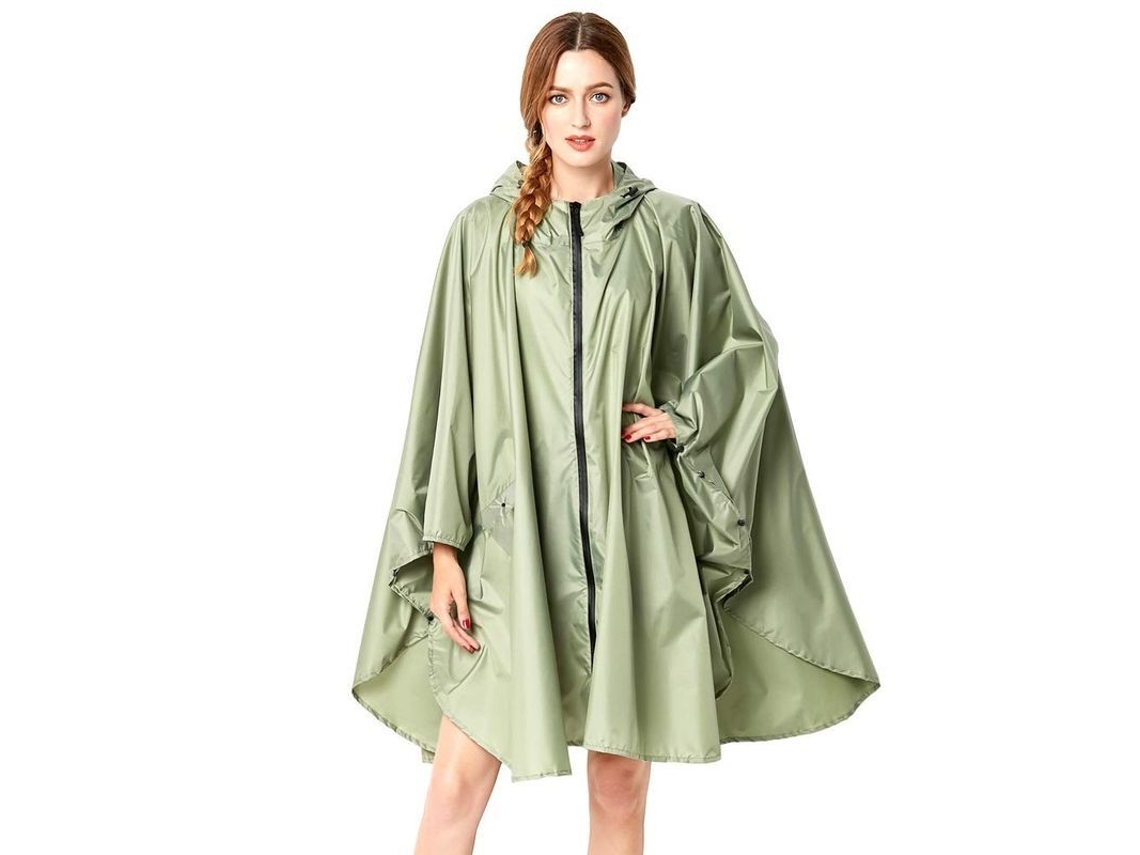 Poncho Impermeable Y Reutilizable Ligero Con Capucha Para Actividades Al Aire Libre - Verde Té