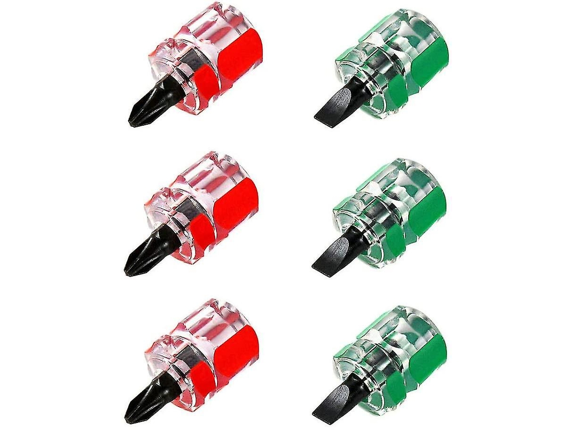 Destornilladores Mini Cortos 6 Piezas, Phillips Plano Estrella Para Reparación De Parachoques Coche Y Espacios Reducidos