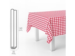 Mantel Hule Rectangular Cuadros Rojos. Impermeable Antimanchas PVC 140 cm x 20 metros. Rollo Recortable. Interior y Exterior ORYX