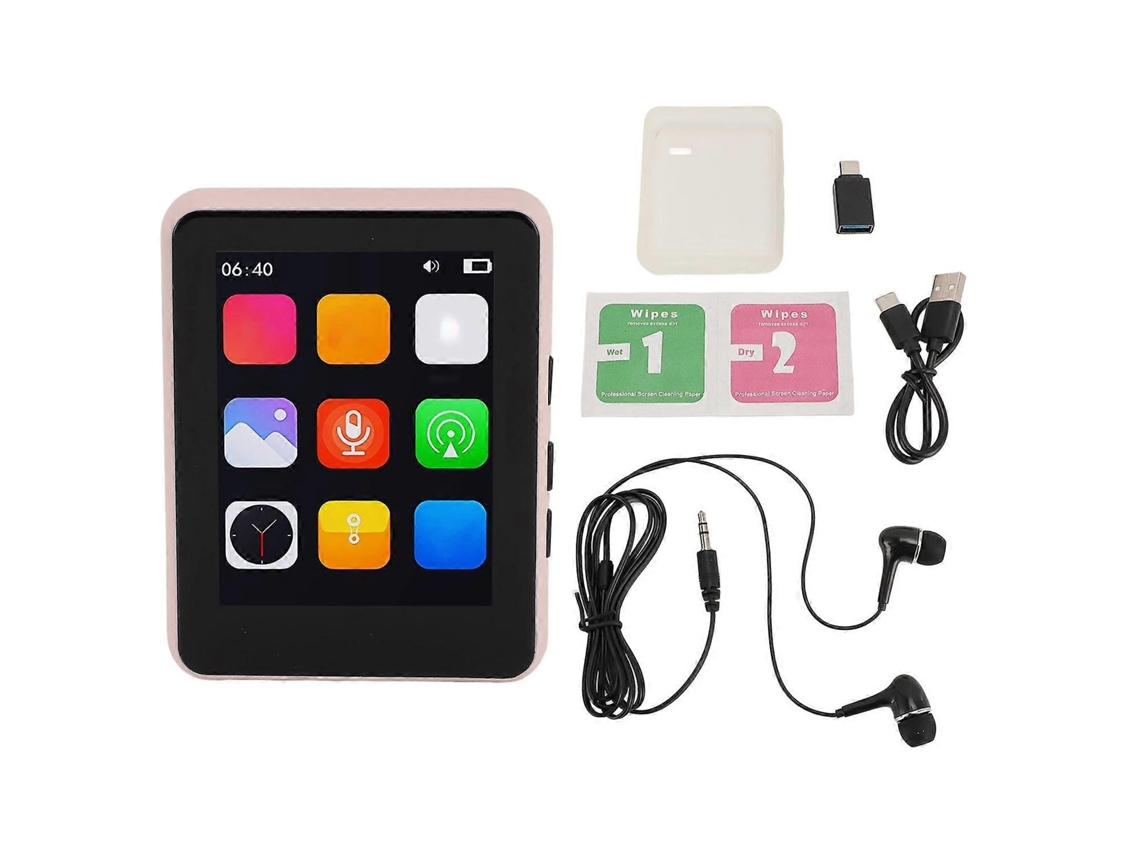 Reproductor MP3 de 2,4 pulgadas con pantalla táctil, altavoz portátil de alta fidelidad, radio FM y grabadora de voz, auriculares Chennnls
