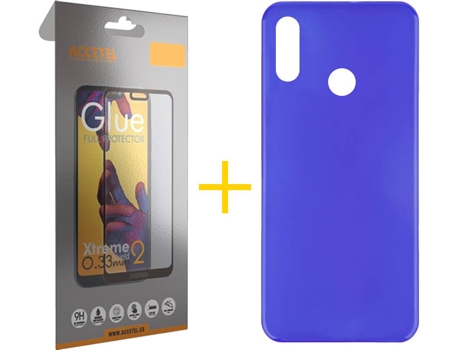 Kit Funda + Protector de Pantalla Huawei Y6 2019 ACCETEL Liso Azul
