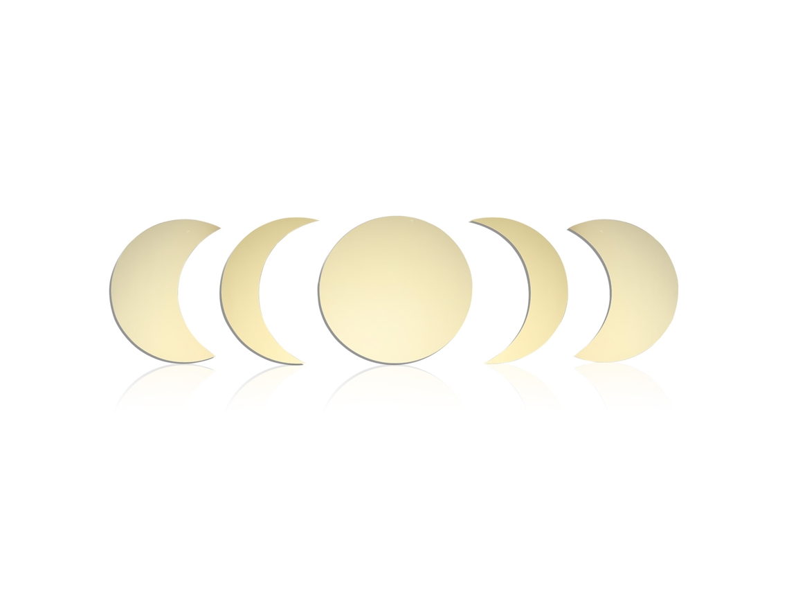 Espejo decorativo de pared Fases de la Luna Acrílico Dorado 5 Piezas Adhesivo