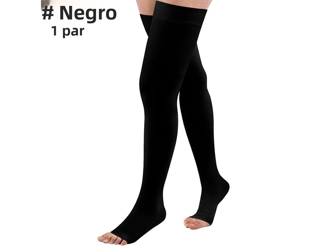 1 par de calcetines de compresión de 20-30 mm, hasta el muslo, sin pies. Mdug (negro, talla 4XL)