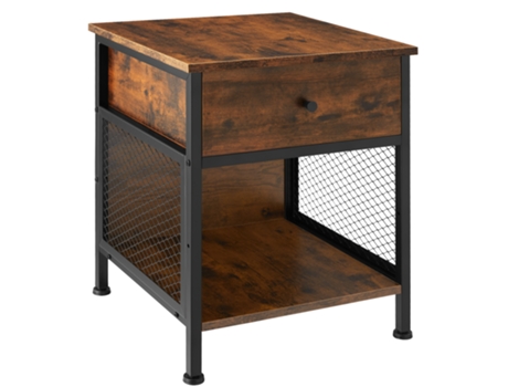 Mesita de Noche TECTAKE (Madeira industrial escura - Conglomerado - 46 x 45 x 55.5 cm)