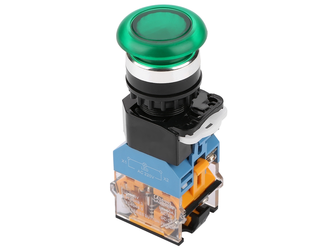 Yncm2026-interruptor De Luz Con Botón De Reset Automático 220v La38-11md 22mm Cabeza De Champiñón Grande Verde