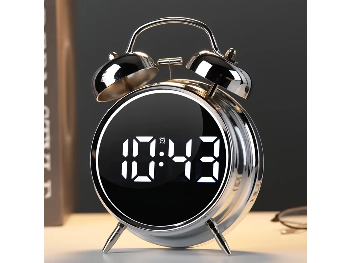 Azul Reloj Despertador Electrónico Timbre Metálico Potente Volumen Estudiantes Pantalla Digital Grande