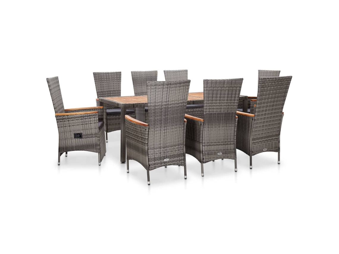 Juego de comedor para exterior con cojines de mimbre gris, Dkd Home Decor